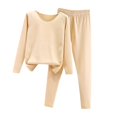 thumbnail image 5 of Sakmal Long Sleeve Pajamas for Women Beige Long Johns Winter Cotton Lounge Set Solid Crew Neck Pjs Sets for Women, 5 of 5
