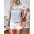 thumbnail image 5 of Women'S Tops Casual Scoop Neck Short Sleeve Hollow Out Shirts Loose Tunic Tops Blouses Blue M, 5 of 9