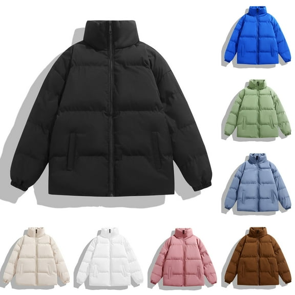 Miluxas Men's Solid Color Stand Up Collar Lightweight Winter Warm Cotton Jacket Long Sleeve Parkas Classic Casual Outwear White