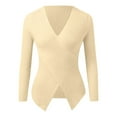 thumbnail image 4 of Holzkary Women's Winter Sweater Ribbed Long Sleeve V Neck Criss Cross Sweater Casual Tops Fall Outfits Slim Fit Pullover Tops V Neck Long Sleeve Solid Color Pullover Sweater Knitting Top Beige L, 4 of 5