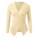 thumbnail image 4 of Jersey de manga larga con cuello en V para mujer: top de punto liso, corte ajustado para uso informal/al aire libre, tallas S-XL, 4 of 5
