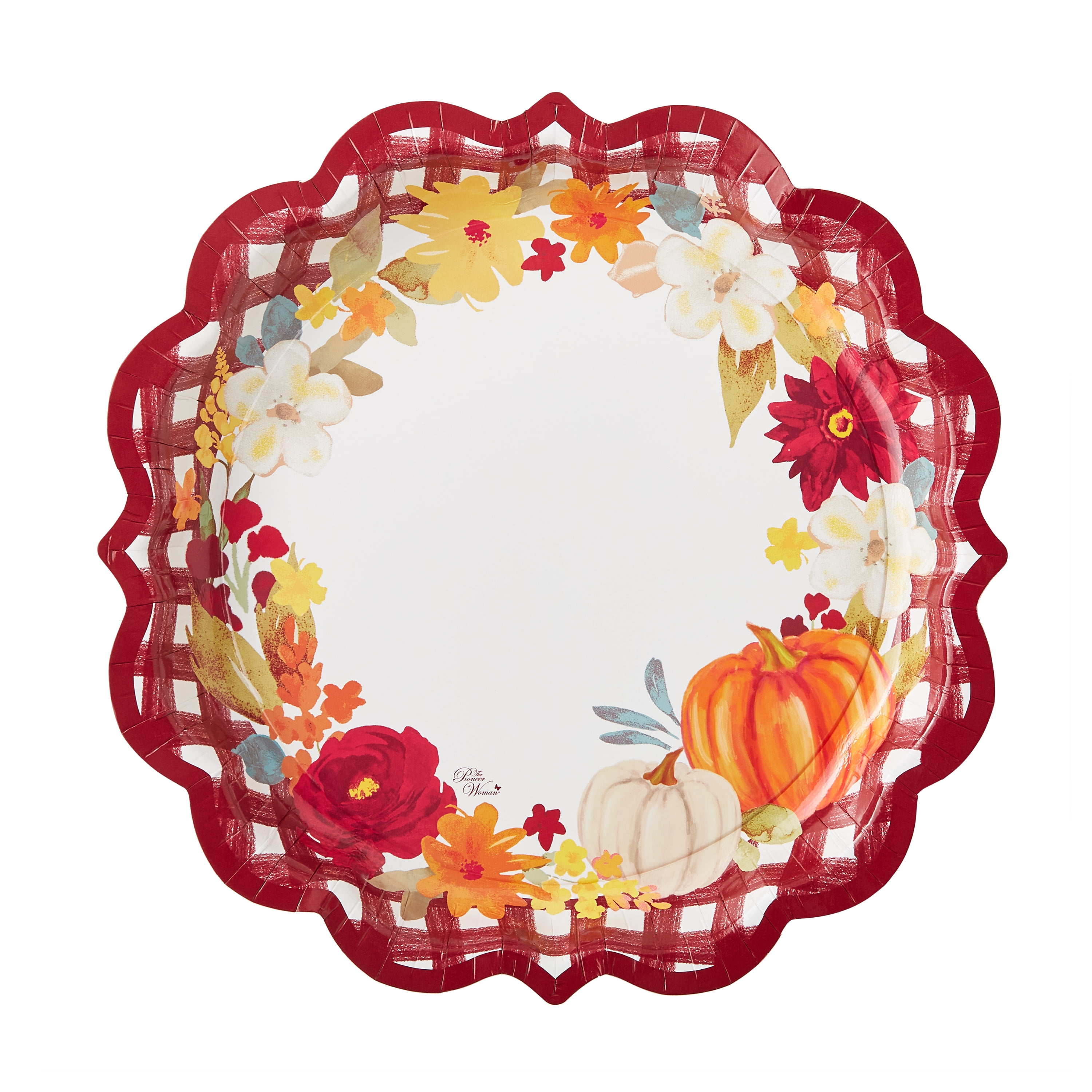 The Pioneer Woman Gingham Pumpkin Disposable Dinner Plates, 11.5", 8