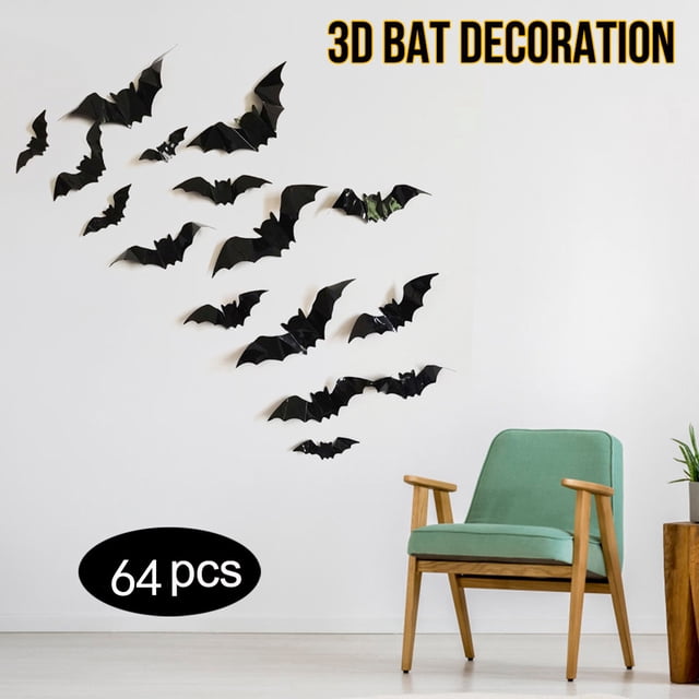 TIMIFIS Wall Stickers Halloween Decoration PVC Bat Wall Stickers 3D Stereo Bat Stickers 64pcs Fall Decorations For HomeFall