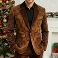 thumbnail image 6 of Men's Corduroy Western Print Blazer Vintage Single Button Coat Winter Part Long Sleeve Jacket with Pockets, 6 of 6
