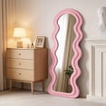 thumbnail image 3 of Super Store 63"x 24" Wavy Full Length Mirror, Arch Standing and Leaning Mirror Full Body, Flannel Wrapped Wooden Frame for Living Room Bedroom,Pink, 3 of 7