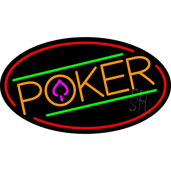 Poker With Border 6 LED Neon Sign 13 x 24 - inches, Black Square Cut Acrylic Backing, with Dimmer - Bright and Premium built indoor LED Neon Sign for wall décor, arcarde, and storefront.