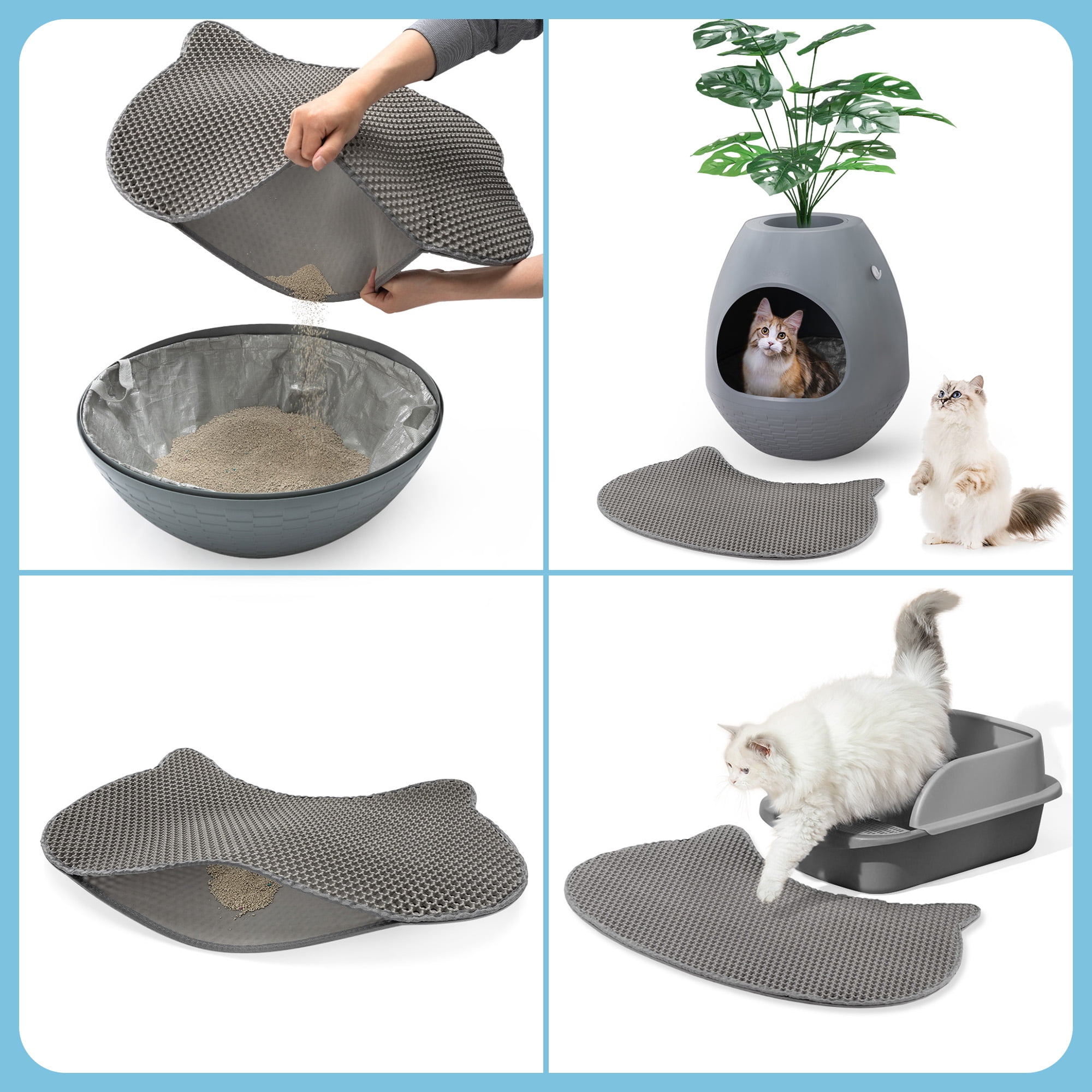 Coziwow Cat-Head Cat Litter Mat, Waterproof Kitty Litter Trapping Mat, Double Layer Mat, Easy to Clean, Dark Gray