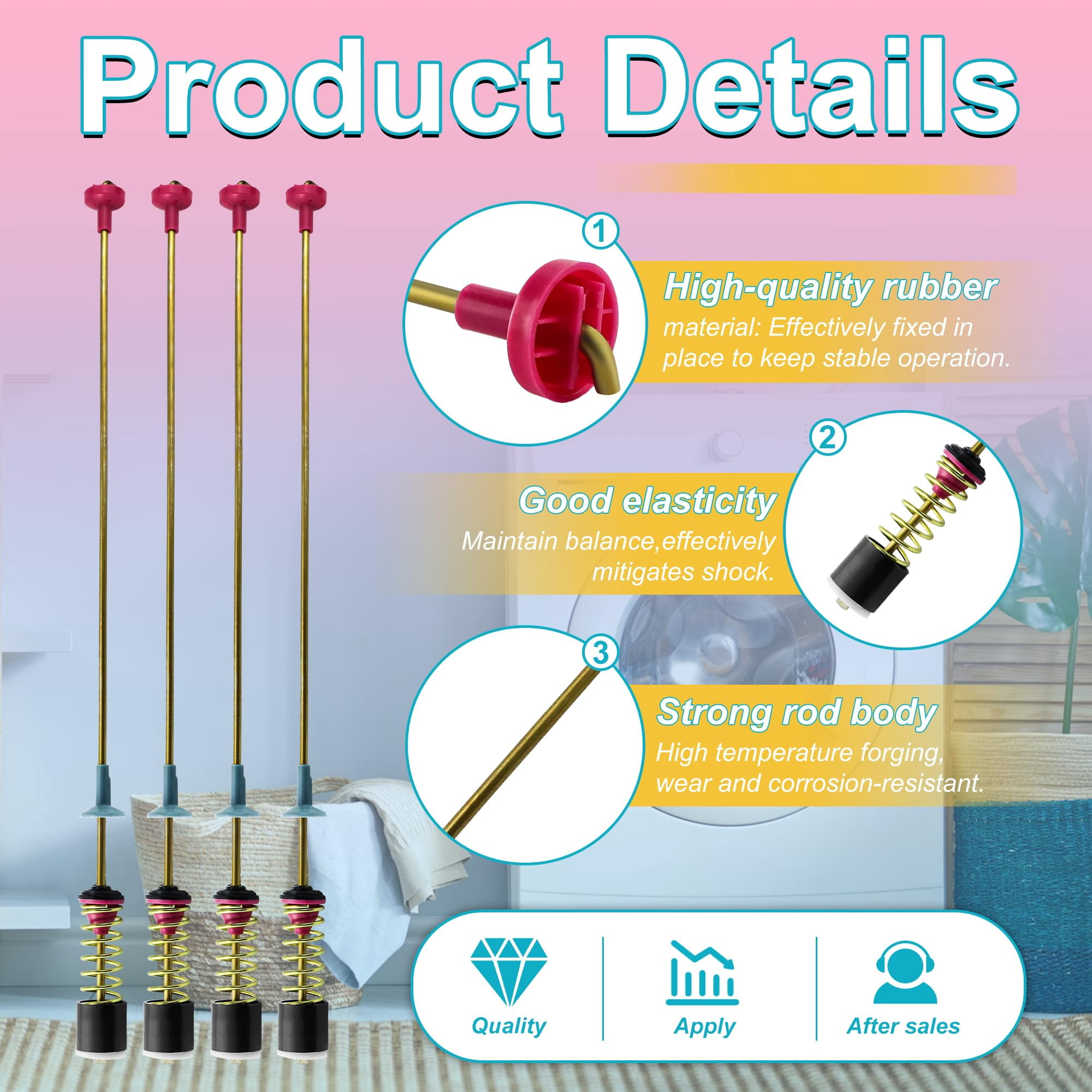 Emlimny 4 Pcs Washer Suspension Rod Replaces compatible For Samsung DC97-16350U DC97-16350T for WA50R5200AW/US, WA50R5400AV/US WA50R5400AW/US Reduce Vibration & Noise