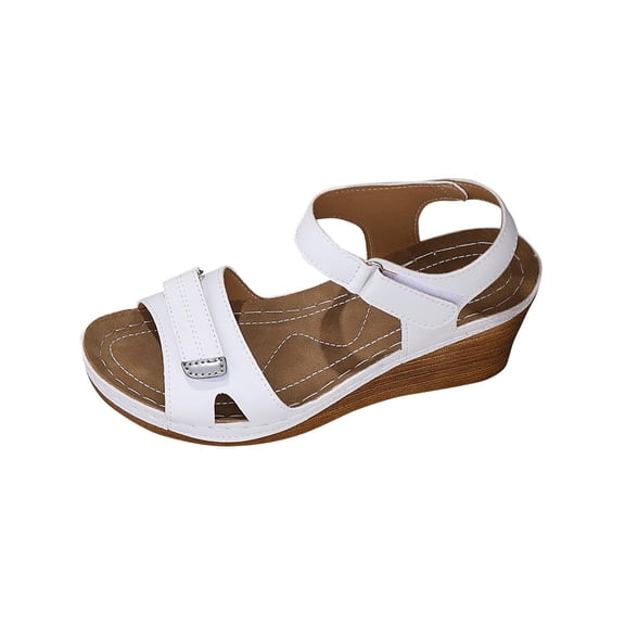Wensltd Wedge Sandals for Women Summer Beach Open Toe Slingback Adjustable Strap Casual Vacation Outdoor Walking Thick Sole Sandals White