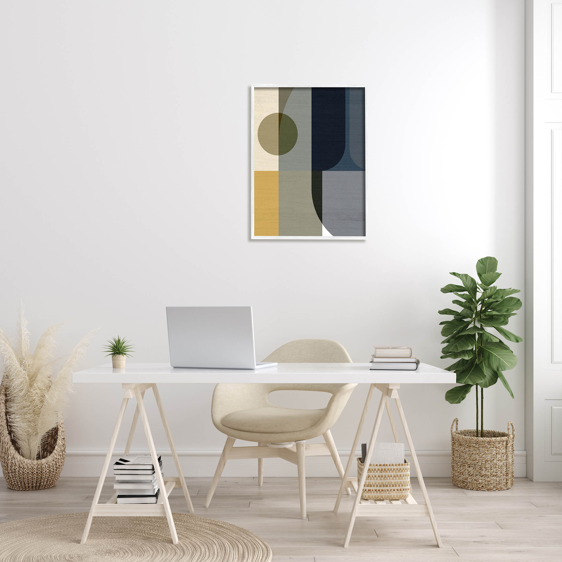Distinct Geometric Layered Shapes Abstract Graphic Art White Framed Art Print Wall Art