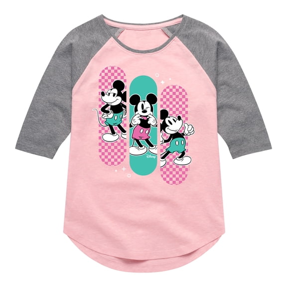 Disney - Mickey & Friends - Mickey Happy Expressions - Retro Style - Toddler And Youth Girls Raglan Graphic T-Shirt