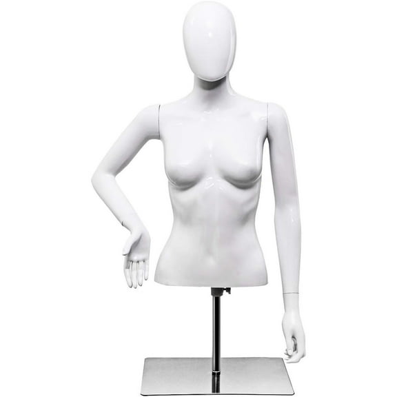 Bilot Female Mannequin Torso Adjustable Height Detachable Arms Dress Form Display w/Metal Stand, Bright White