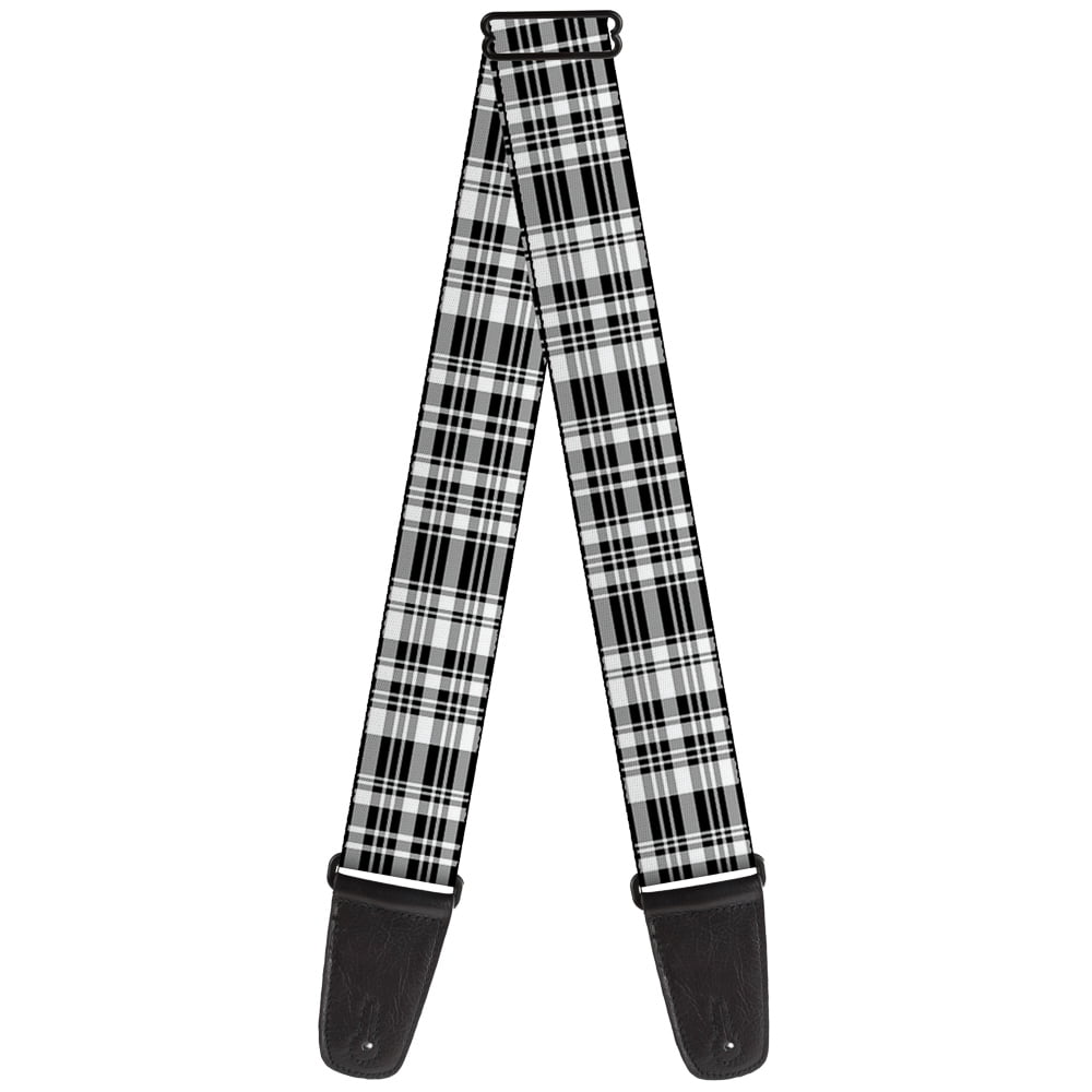 Buckle-Down Guitar Strap, Plaid Black White, 2 Inches Wide