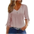 thumbnail image 3 of TaTaai Women's V-Neck 3/4 Tie Sleeve Button Front Blouse Casual Top for Fall Spring Daily Lightweight Shirt, 3 of 5