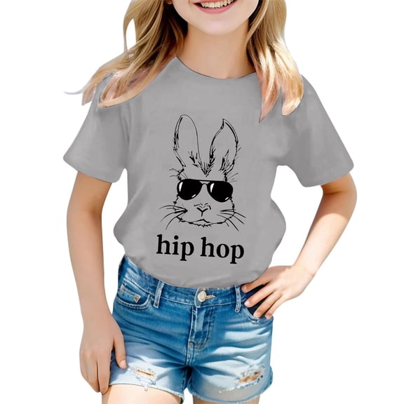Gzbliryd Bunny Rabbit Egg Easter T-Shirt Cute Egg Holiday Funny Gift Tops Girls Easter T Shirts for Little Girls Boys Regular Back To School T Shirt (Grey,0-1 Years)