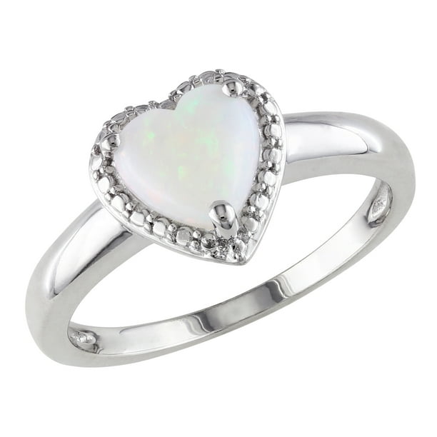 1.00 Carat (ctw) Opal Heart Ring in Sterling Silver