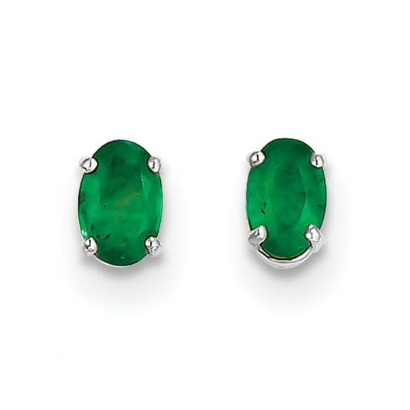 14k White Gold 6x4mm Emerald Earrings