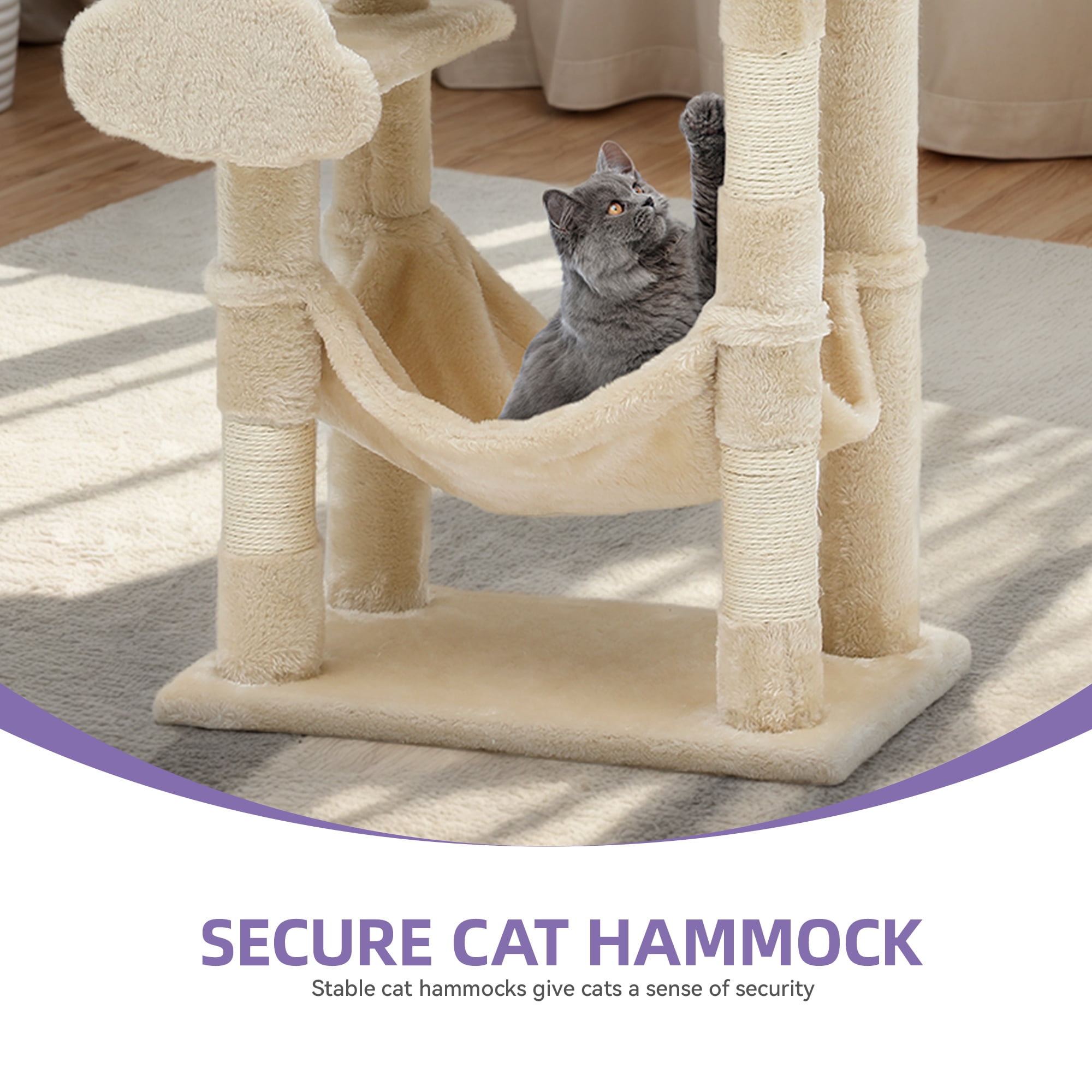 Uforic 44" Cat Tree Tower, with Scratch Posts, Condo, Hammock, Toys, Beige