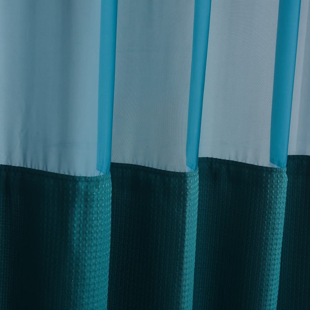 WPM No Hooks Required Teal Shower Curtain with Snap-in Liner Waffle Weave Design, Hotel Style Waterproof & Washable, Mesh top Window Easy Snaphook Teal Bathroom 54 inch wide x 80 inch long