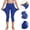 Blue, variant on Girls' High Waisted Capri Leggings with Pockets, 4-Way Stretch Yoga Pants for Running Dance Gym, Soft Athletic Workout Trousers for Girls
