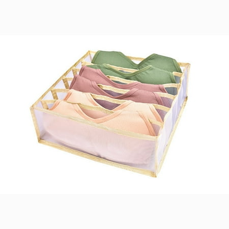 

Underwear Drawer Organizer with 6/7/11 Cell Clothes Nylon Dividers Storage Boxes for Bra Socks Panties Beige 6 Holes