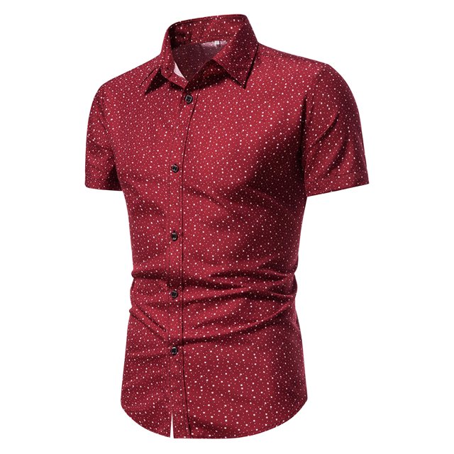 Camisas Vaqueras Para Hombre Hombres Moda Primavera Verano Casual Manga corta Turndown Neck Impreso Camisetas Top Blusa (Red, L)