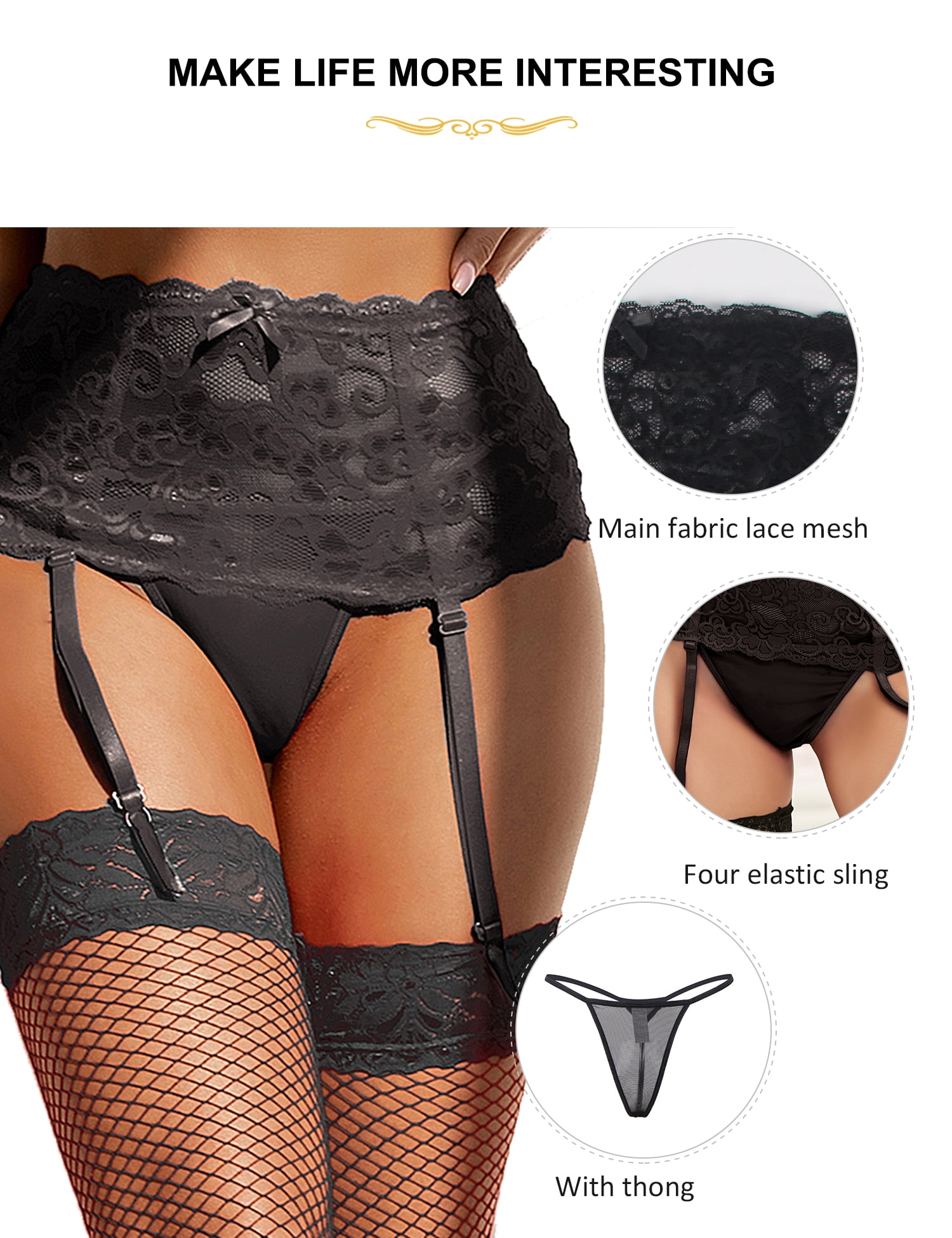  ohmydear Sexy Plus Size Garter Belts for Women Blcak