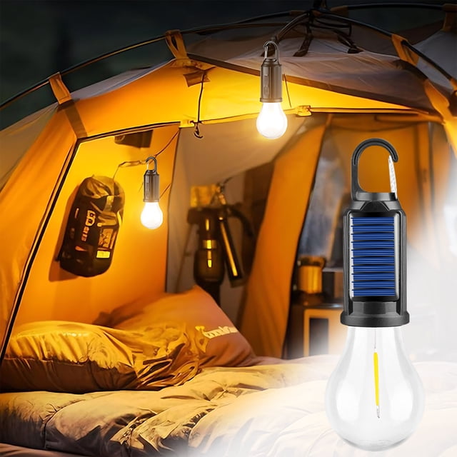Birdeem Solar Camping Light, Rechargeable Outdoor Hanging Bulb with Warm White Light, Portable Waterproof Lantern for Backyard Decor, Emergency, USB-C Charging and 3 Brightness Modes