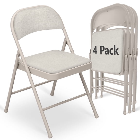 WASUHE 4 Pack Fabric Folding Chair with Padded Cushion, Portable Stackable Chairs Set with Metal Frame, for Home & Office, Wedding, Party, Events, Khaki