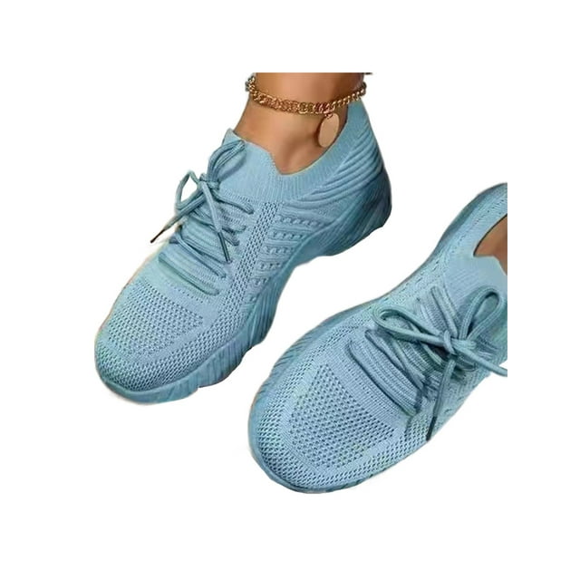 Innerwin Espadrilles pour Femmes Sport Course Chaussure en Maille Confort Chaussures Athlétiques Empeigne en Tricot Marche Bleu Clair 7