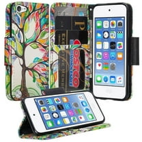 New iPod Touch 7 6 5th Generation Leather Pouch Wallet Case Cover with Card Slots - Colorful Tree