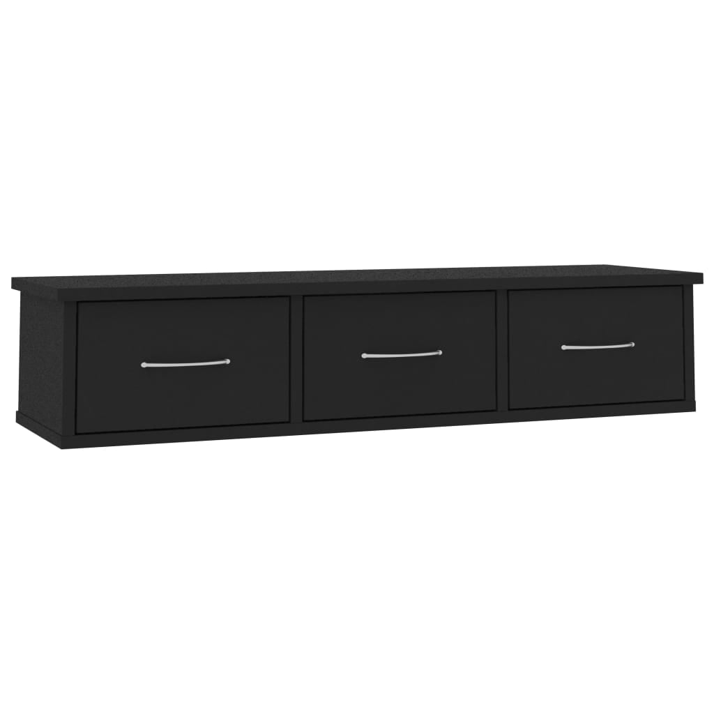 Canddidliike Modern Floating Wall Shelf Side Table with 3 Drawer for Bedroom Storage and Display - Black