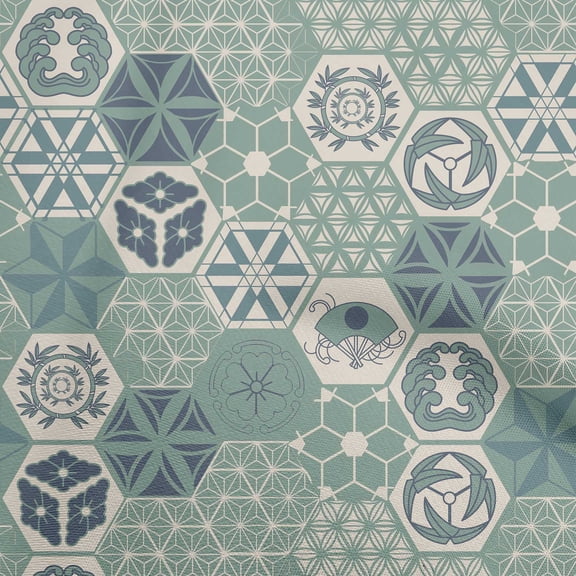 oneOone Polyester Spandex Dusty Teal Green Fabric Geometric Dress Material Fabric Print Fabric By The Yard 56 Inch Wide