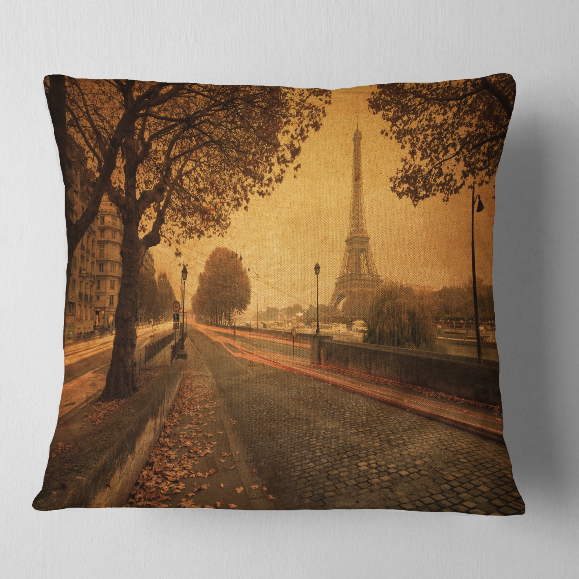 Designart Vintage Style View of Paris - Landscape Photography Throw Pillow - 16x16