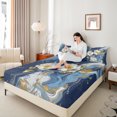 thumbnail image 4 of Homewish Blue Marble Floral Bed Sheets, Modern Artwork King Sheets, Chic Abstract Mabrbling Sheet Set, Microfiber Bedroom Decor, 4pcs, 4 of 7