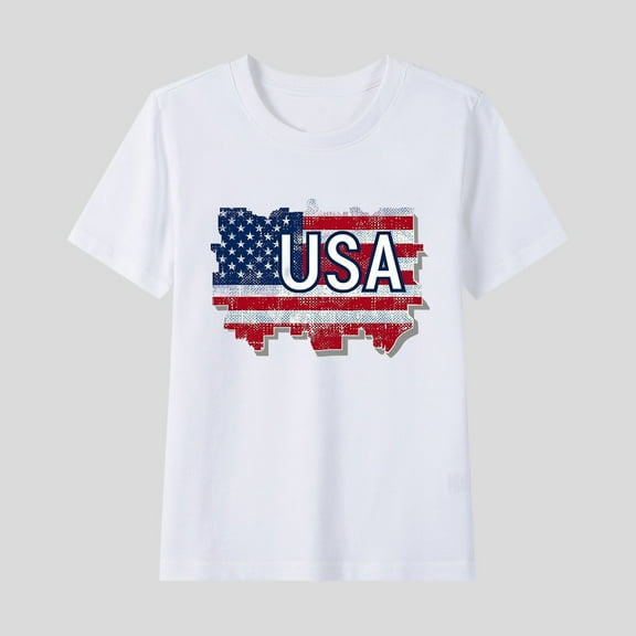 Frnrwgo Boys Cute 4th of July T-shirts American Flag Girls Clothes Independence Day Patriotic Tops Size 2T-15, White