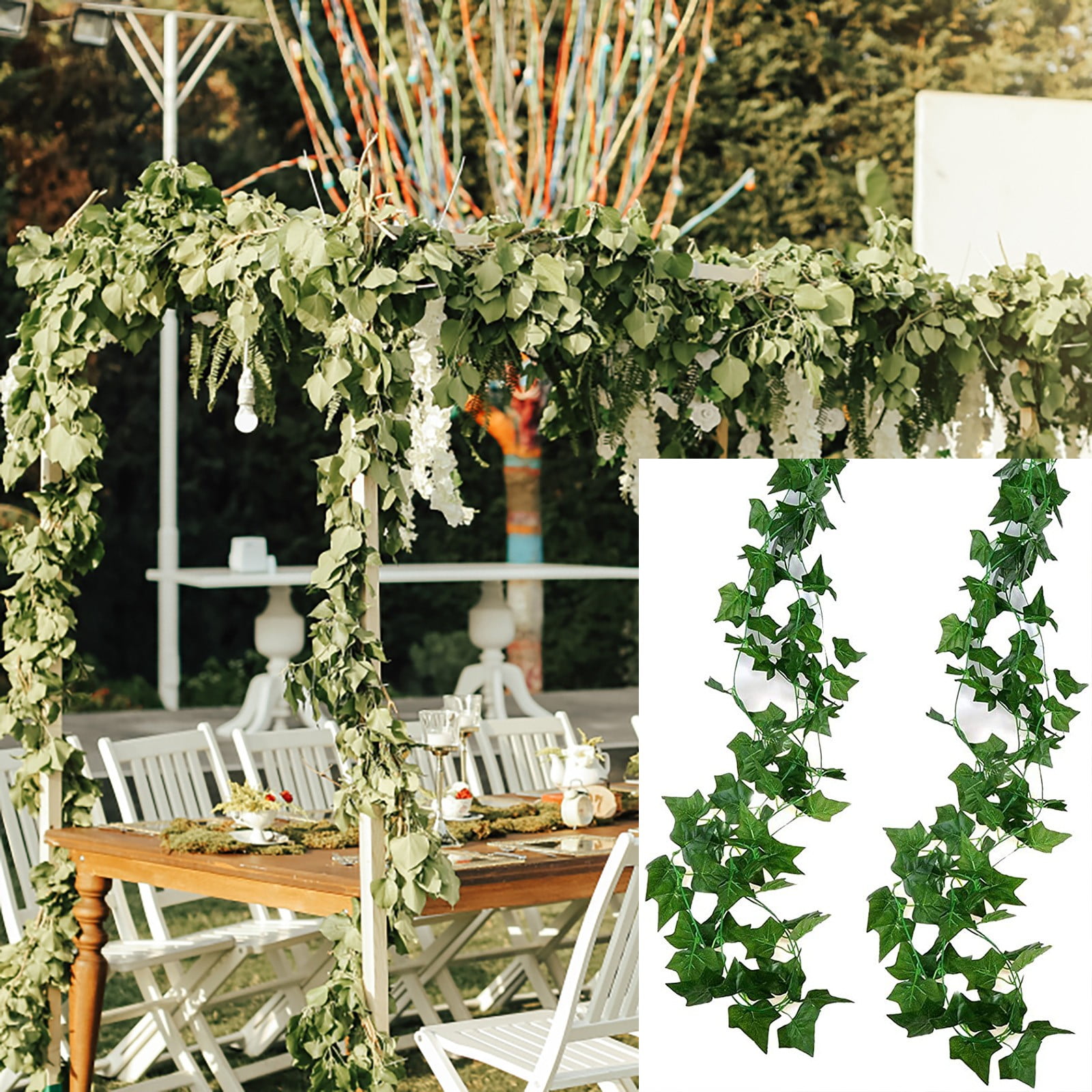 1.95M Artificial Green Leaves Garland Silk Ivy Vines Rattan Xmas Wedding Decor 