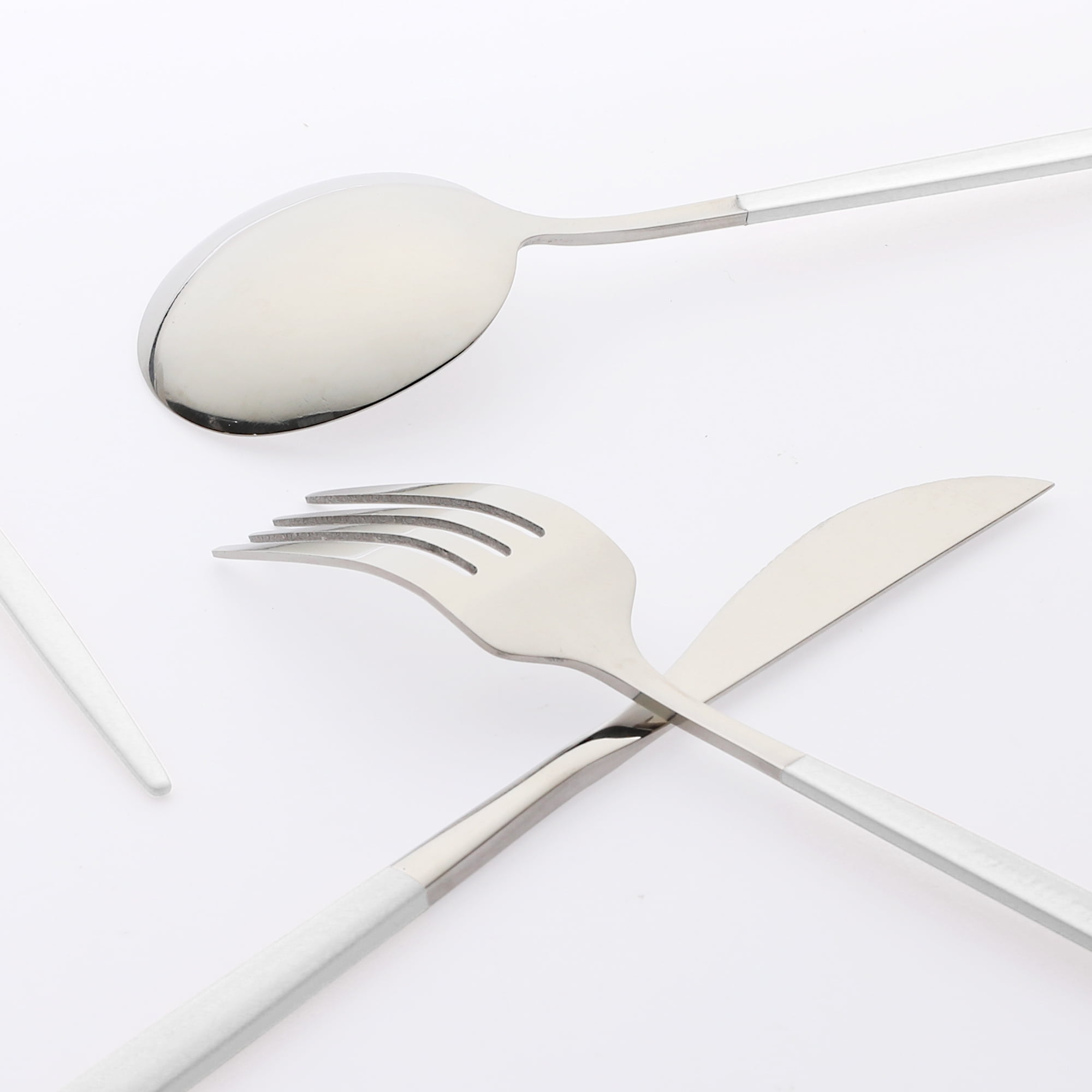 Unique Bargains Stainless Steel Flatware Set White 4 Pcs