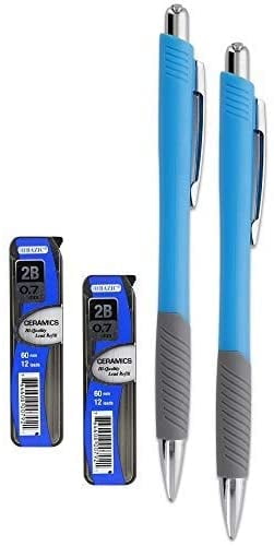 0.7 mm Mechanical Pencil With Pocket Clip, Cushion Grip and Eraser Top Refillable and Retractable Ideal for General Writing - (Pack of 2)