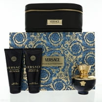 Versace Dylan Blue , 4 Pc Gift Set 3.4oz EDP Spray, 3.4oz Sublime Body Lotion, 3.4oz Sublime Bath and Shower Gel, Makeup Case