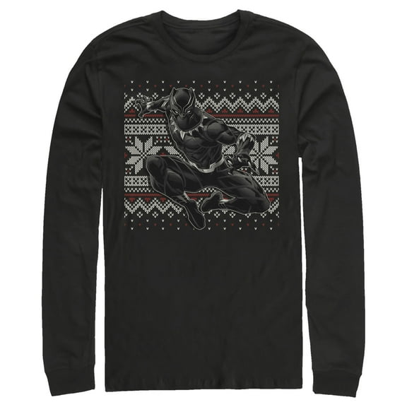 Men's Marvel Black Panther Knit Pattern Print  Long Sleeve Shirt Black Medium