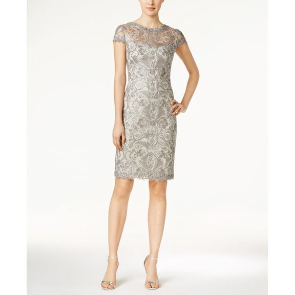 Cap-Sleeve Embroidered Sheath Dress Ash Grey 4