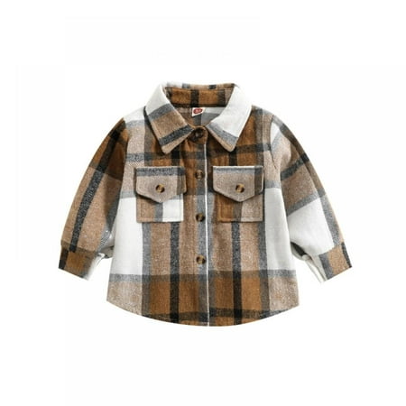 

Popvcly Toddler Baby Boys Girls Flannel Plaid Jacket Long Sleeve Lapel Button Down Pocketed Shirts Coats Shacket Cardigan Tops 6 Months- 5 Years