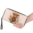 thumbnail image 2 of Renewold Women Wallet with Wrist Strap Zipper Closure Faux Leather Mini Wristlet Coin Bag Purse Handbag for Travel Shopping, Retro Highland Cow Floral Pink, 2 of 7