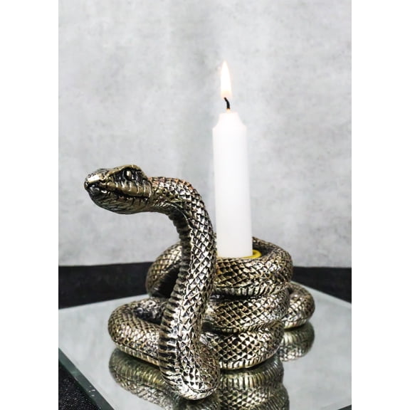 Witchcraft Sorcery Dark Magic Coiled Serpent Snake Taper Candleholder Figurine