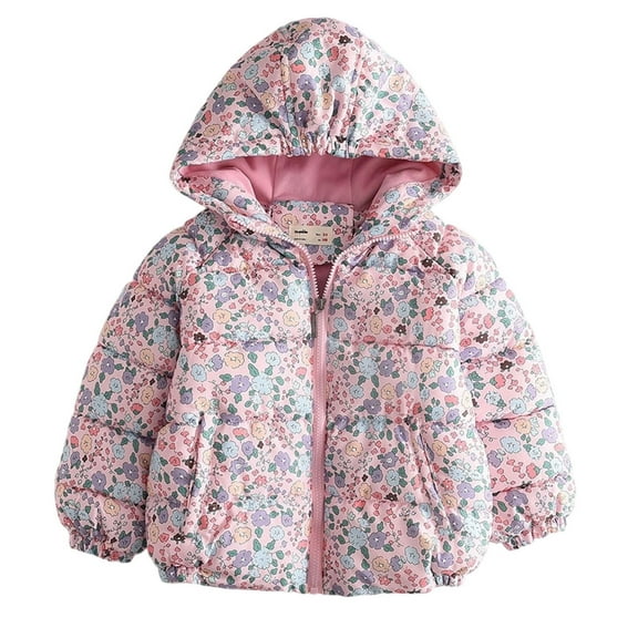 BFHHYA Girls (1-8Y) Puffer Hooded Jacket Kids Printed Zip-Up Lightweigh Sleeveless Coat Winter Warm Outerwear for School Layering