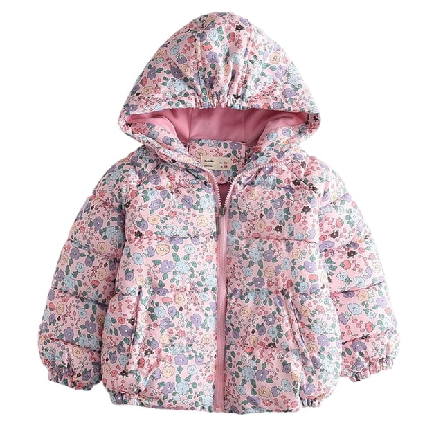Jackets for Girls Girls Fleece Jacket Winter Short Printed Long-Sleeved Hooded Jacket for Girls