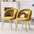 thumbnail image 1 of Juego de 2 Sillas de comedor de terciopelo de cadena de bola de silla de burbuja hinchada amarilla con piernas de oro, sillas modernas tapizadas de acento para el comedor y la cocina, 1 of 5