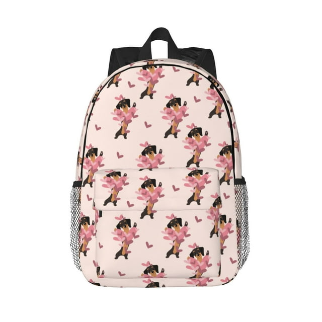 Lukts Dachshund Dog Heart Pattern 15 Inch Student Backpack, Waterproof Laptop Backpack with Adjustable Shoulder Straps, Lightweight Travel, Campus Backpack, Unisex
