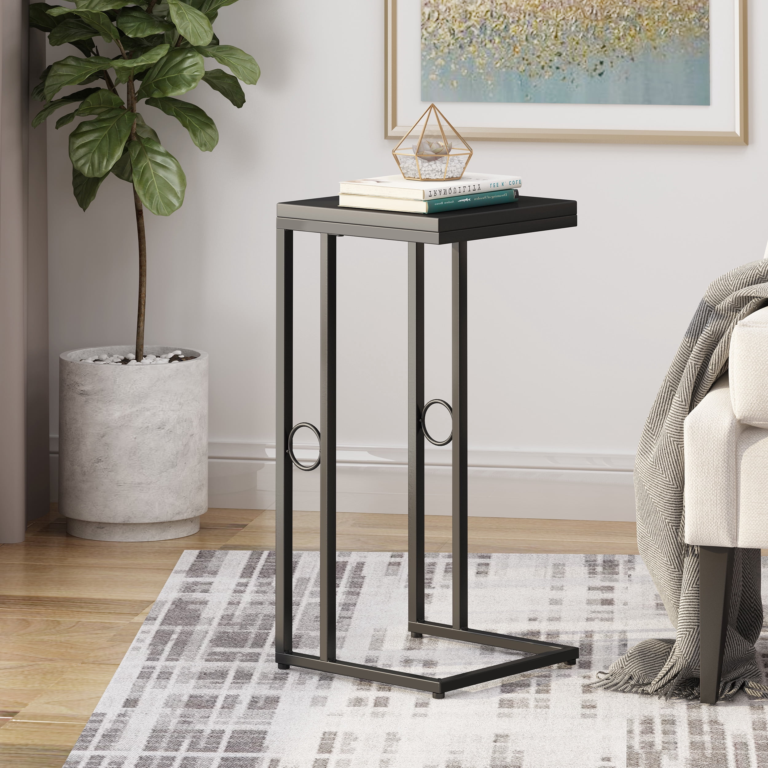 Noble House Maxwell Modern Faux Wood End Table, Matte Black, Black